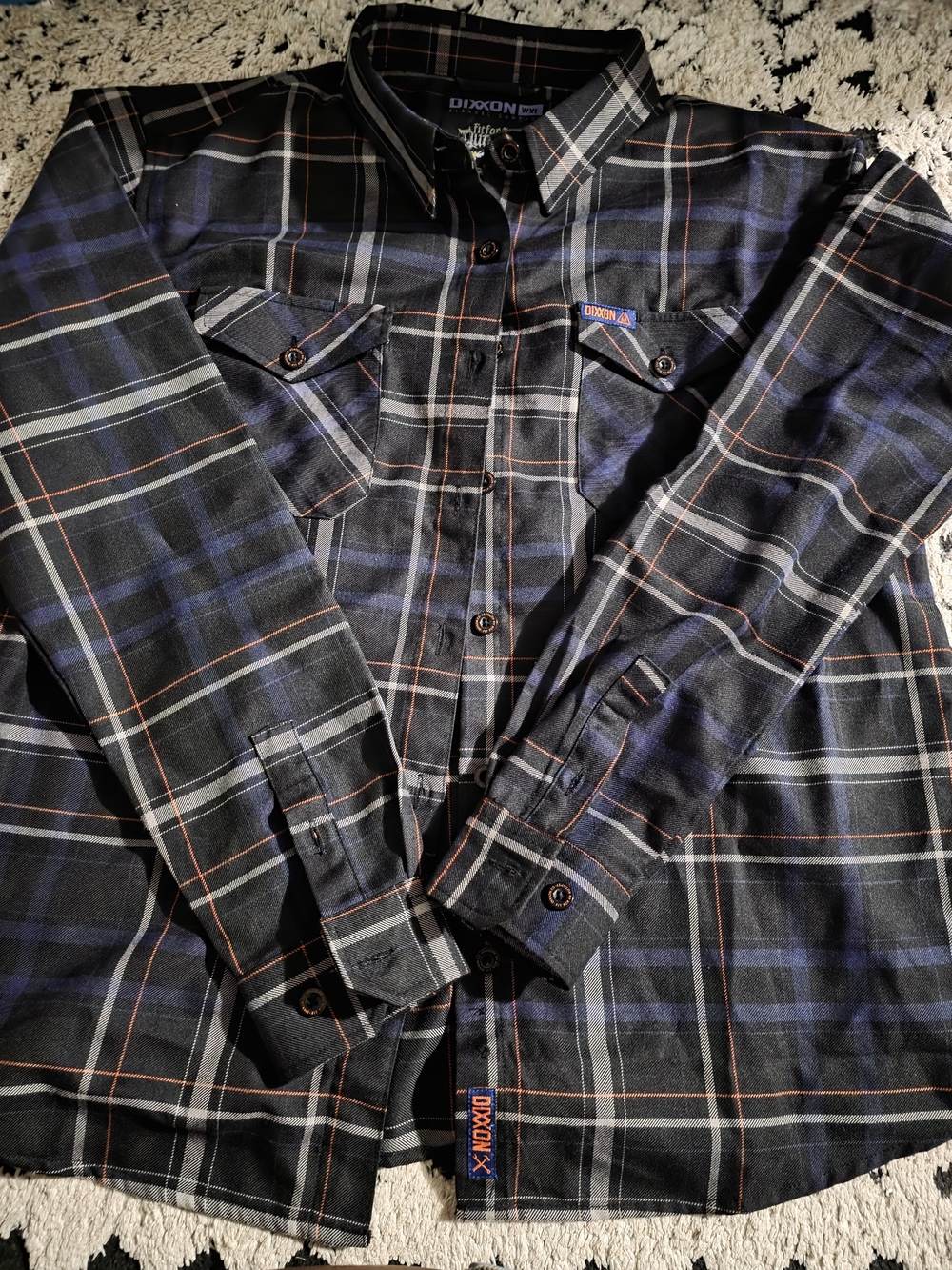 Dixxon Womens Xl Plaid Button-Up Shirt - Black, Navy & Orange